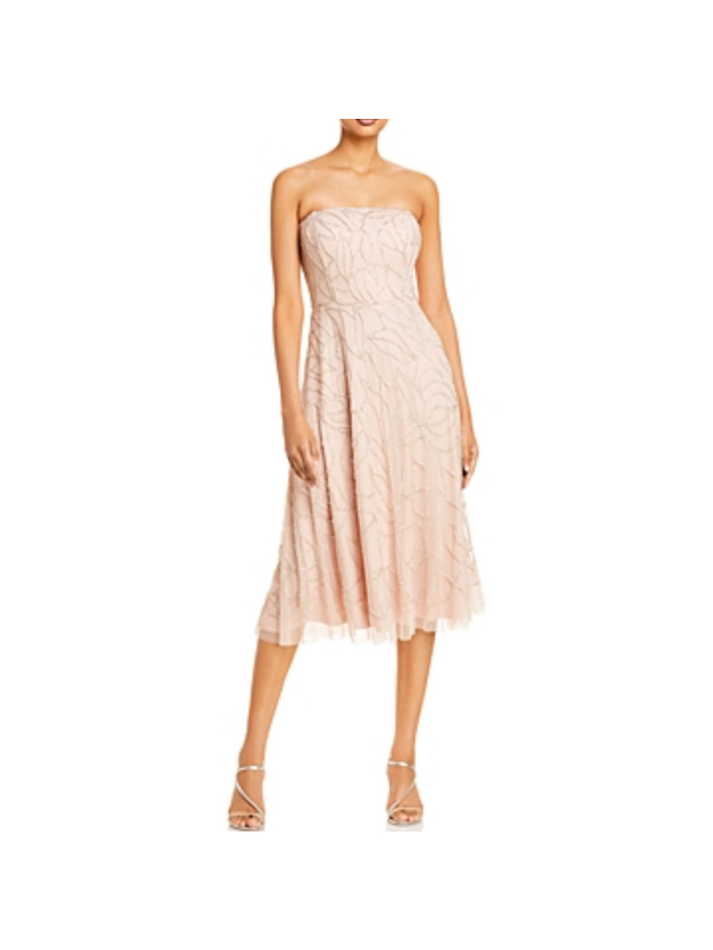 Aidan Mattox Pink Cocktail Dress Beaded Strapless Fit and Flare Midi Size 8